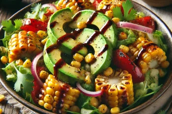 BBQ grillezett avokádós kukoricasaláta tálalva