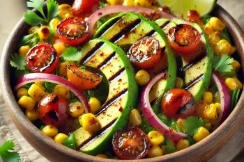 BBQ grillezett barbecue avokádós saláta tálalva