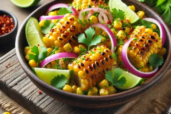 BBQ grillezett chili lime kukoricasaláta tálalva
