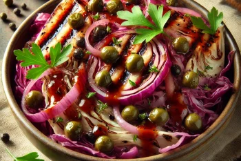 BBQ grillezett kapribogyós káposztasaláta tálalva