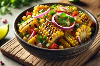 BBQ grillezett kukoricasaláta tálalva