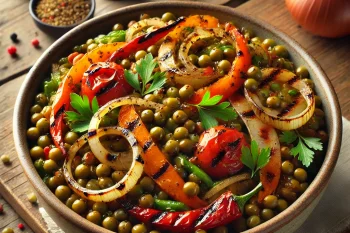 BBQ grillezett mustáros lencsesaláta tálalva