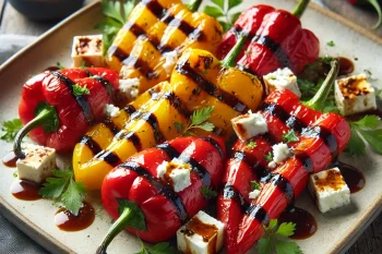 BBQ grillezett paprika-feta saláta tálalva