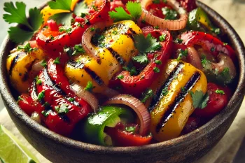 BBQ grillezett paprika-salsa tálalva