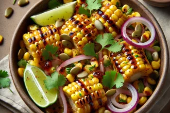 BBQ grillezett pirított tökmagos kukoricasaláta tálalva