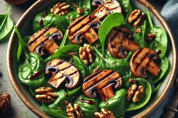 BBQ grillezett spenótos gombasaláta tálalva