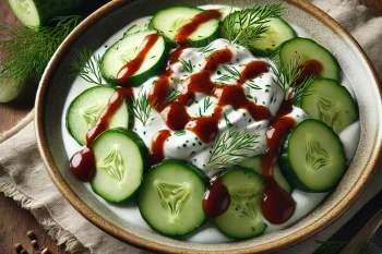 BBQ kapros joghurtos uborkasaláta tálalva