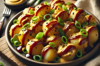 BBQ mustáros burgonyasaláta tálalva