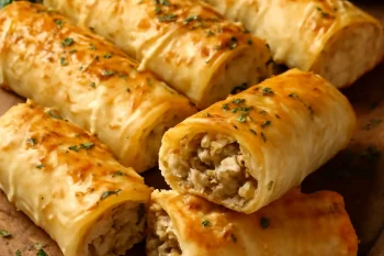 Friss börek csirkével tálalva
