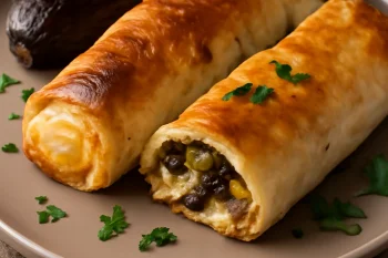 Friss börek padlizsánnal tálalva