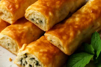 Friss börek túróval és mentával tálalva