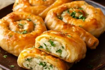 Friss börek túróval és petrezselyemmel tálalva