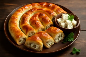 Friss klasszikus börek tálalva fetasajttal és túróval töltve