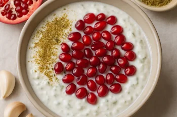 Probiotikus joghurt fokhagymával, gránátalmával és za’atar fűszerrel megszórva