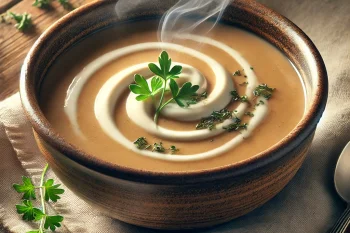 Tárkonyos gombakrémleves tálalva