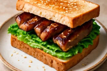 Anago szendvics frissen elkészítve, pirított kenyéren avokádóval, angolnával és salátával