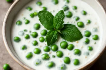 Borsó raita tálalva, friss mentával és borsóval díszítve