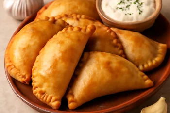 Carimañola fokhagymával aranybarna, ropogós falatokként tálalva