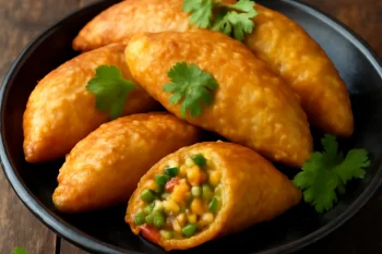 Carimañola zöldségekkel, ropogós külsejével és friss korianderrel