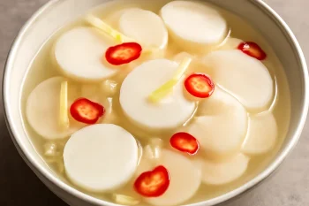 Dongchimi - víz alapú retek kimchi, frissen készítve, tányéron tálalva