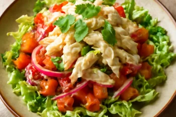 Esqueixada frissé salátával, tőkehallal, friss korianderrel tálalva