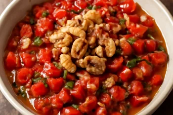 Ezme dióval, ropogós diódarabokkal és friss zöldségekkel