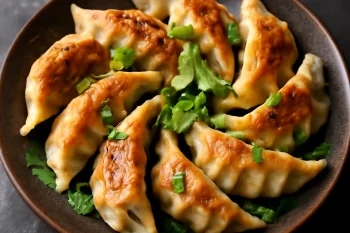 Gyoza gombóc tofuval, aranybarna, ropogós tésztában