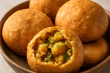 Kachori burgonyás töltelékkel, indiai étel ropogós tésztában