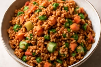 Kısır dióval, friss zöldségekkel tálalva