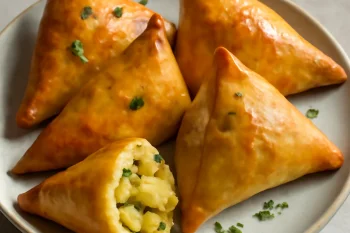 Sambousek burgonyával, aranybarna tésztában