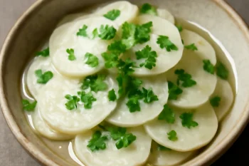 Senmaizuke friss korianderrel tálalva