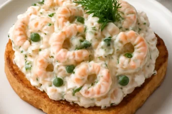 Skagenröra klasszikus változat, garnélarák, mayonéz és kaporral tálalva