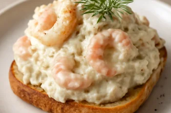 Skagenröra pepparrot-tal, garnélarákkal és friss kaporral tálalva