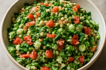 Tabbouleh bulgurral, friss zöldségekkel és petrezselyemmel