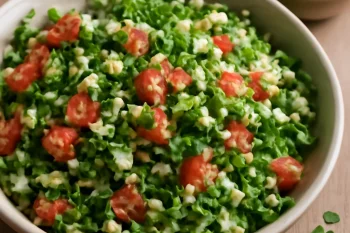 Tabbouleh olívaolajjal, friss petrezselyemmel tálalva
