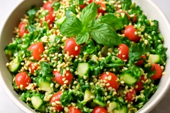 Tabbouleh paradicsommal, friss mentával és petrezselyemmel