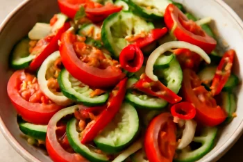 Tashkent saláta csípős paprikával tálalva