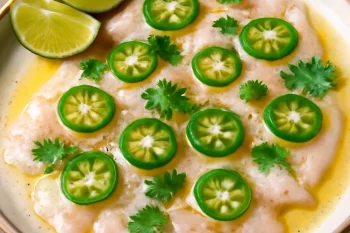 Tiradito jalapeñóval, lime-mal és korianderrel tálalva