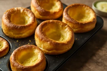 Yorkshire pudding citromhéjjal, aranybarna, pufók formákban