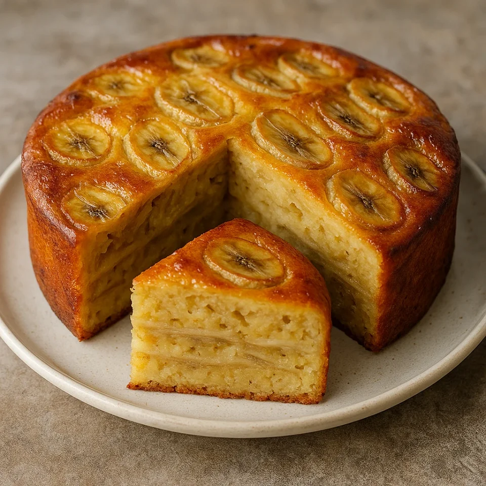 Bánh chuối nướng, aranybarna vietnámi banánkenyér szeletek tálalva