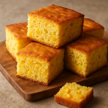 Cornbread kukoricával szeletelve, aranybarna és puha textúrával