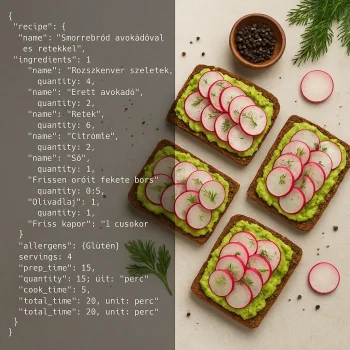 Smørrebrød avokádóval és retekkel, frissen pirított rozskenyérrel tálalva