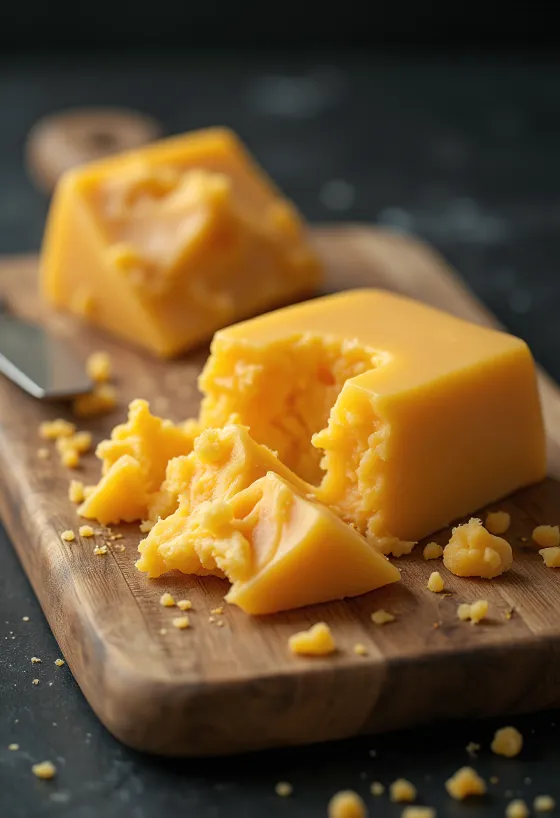 Szeletelt és kockázott cheddar sajt fa vágódeszkán