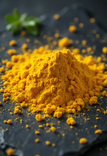 Curry fűszerkeverék szórva rusztikus fapulton, kis tálban