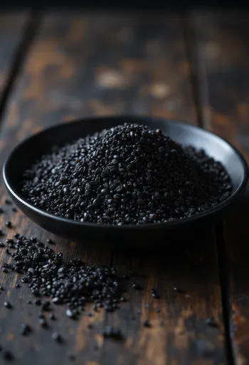 Szárított fekete quinoa magok, részletes textúrával és természetes színekkel