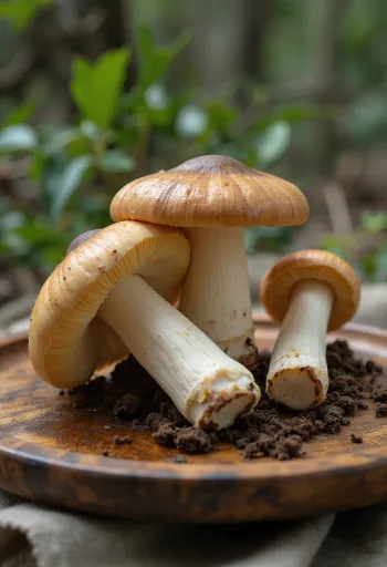 Szeletelt fenyő pereszke gombák megtisztítva, fa vágódeszkán
