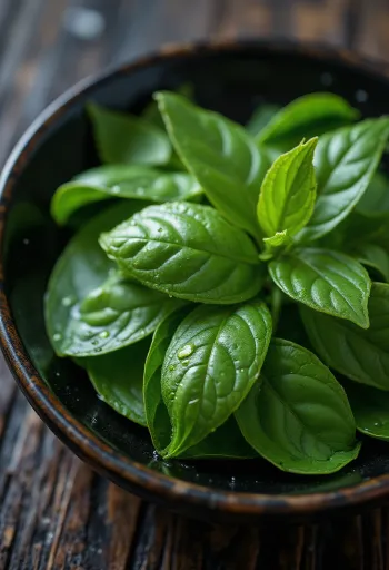 Friss tea levelek világos felületen szétszórva, élénkzöld színnel