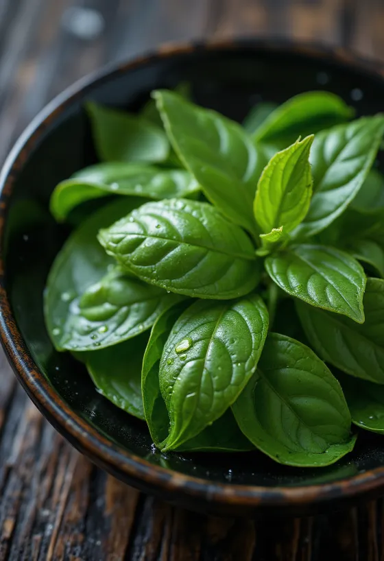 Friss tea levelek világos felületen szétszórva, élénkzöld színnel