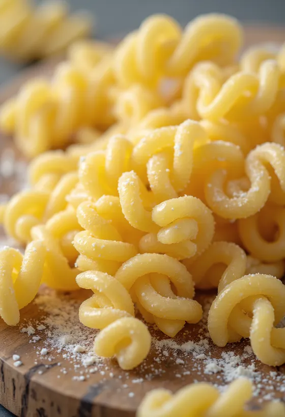 Száraz fusilli tészta spirál alakban fa felületen