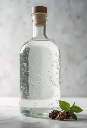 Gin üveg és pohár jéggel, borókabogyóval és fűszerekkel